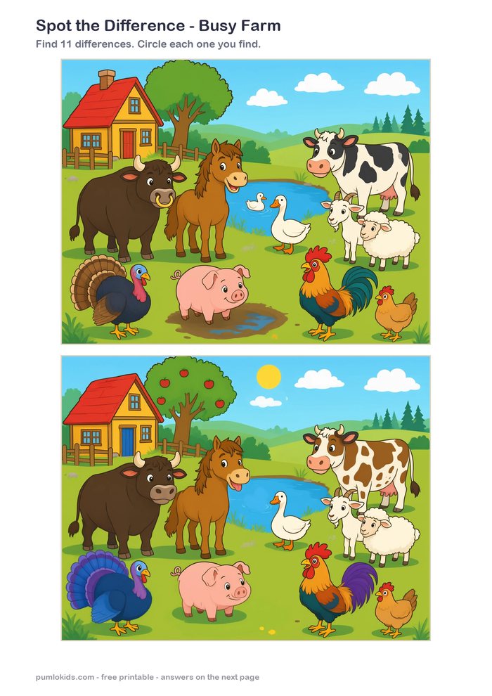 Busy Farm printable, page one