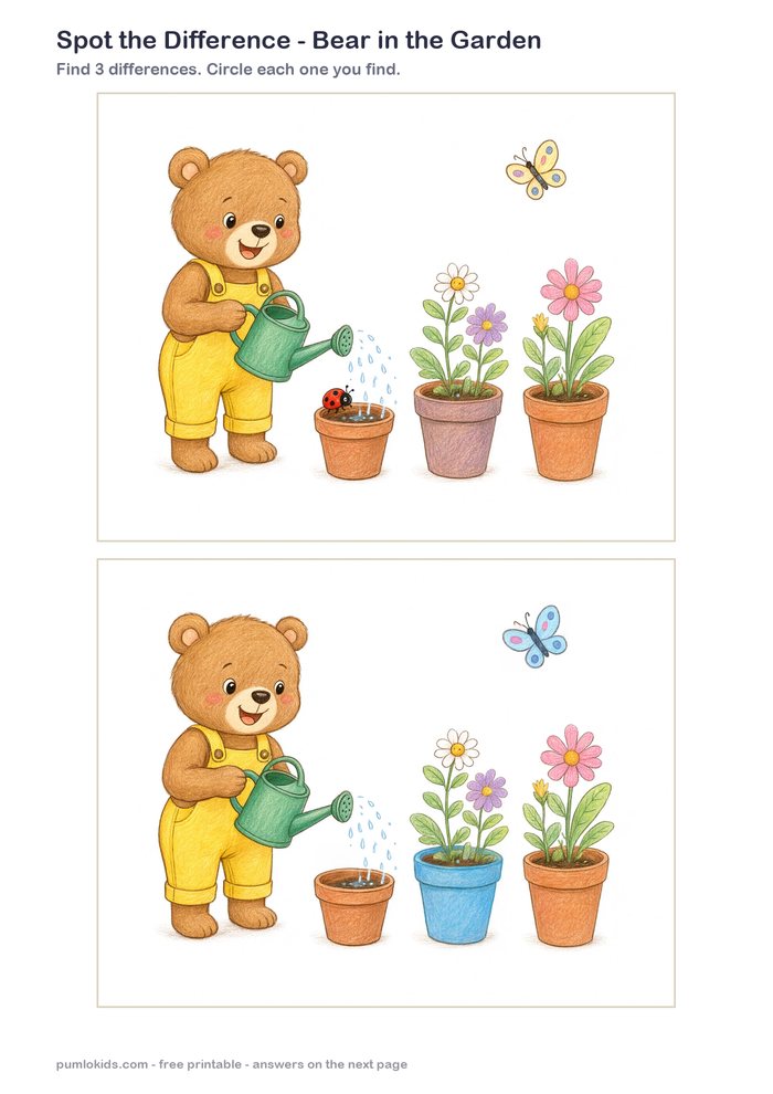 Bear in the Garden printable, page one