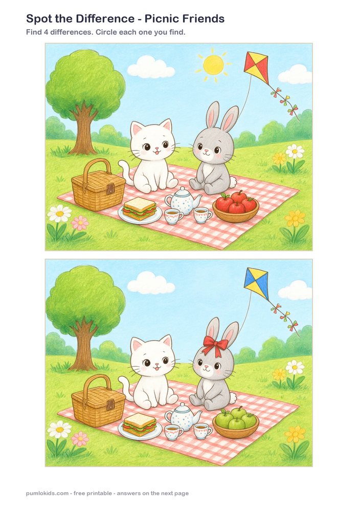 Picnic Friends printable, page one