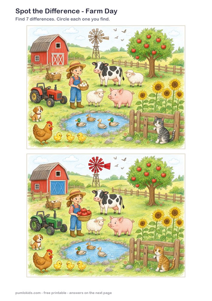 Farm Day printable, page one