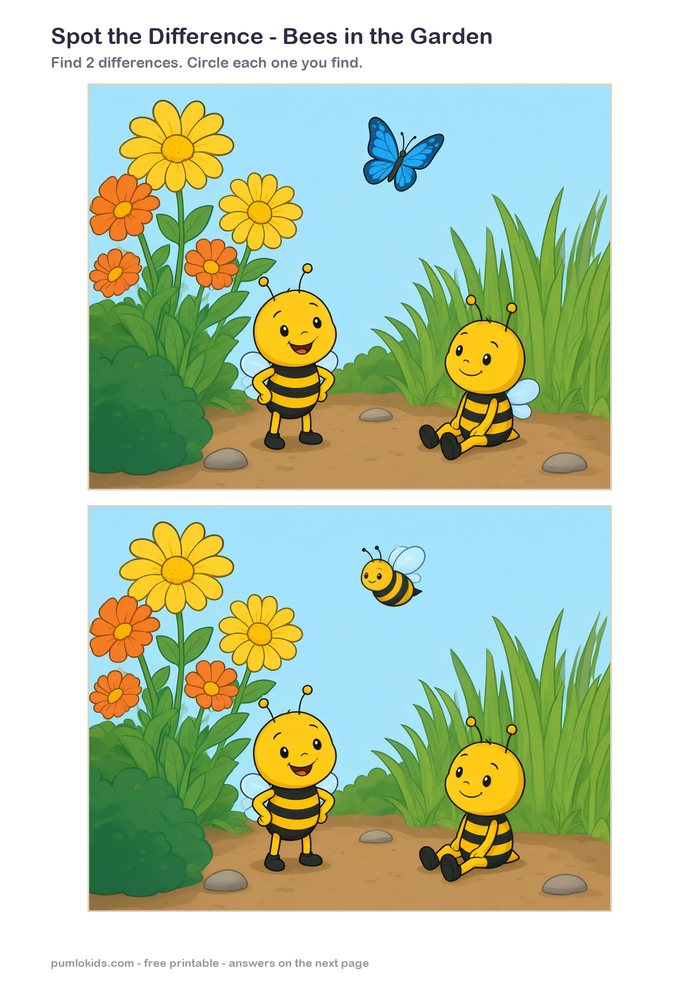 Bees in the Garden printable, page one
