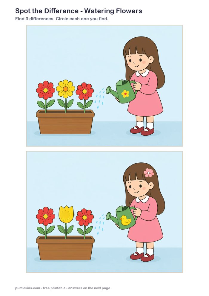 Watering Flowers printable, page one