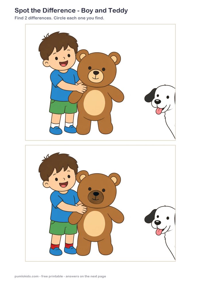 Boy and Teddy printable, page one